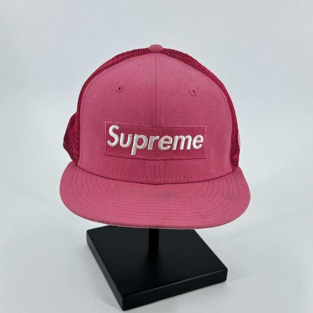 Supreme New Era Box Logo Mesh Back Fitted Hat Pink 7 1/2 Streetwear Sneakerhead